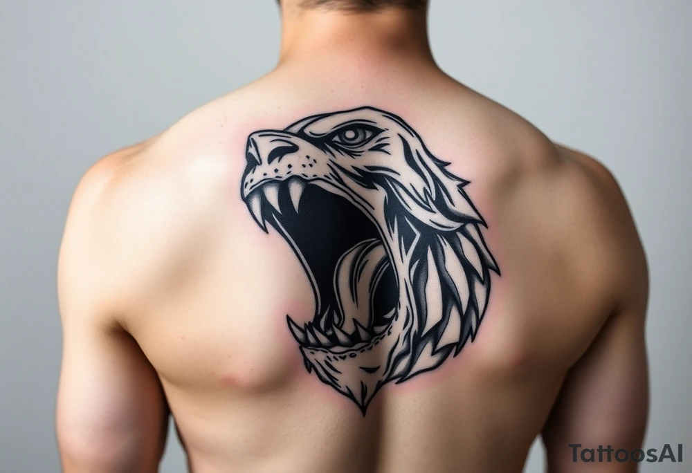 powerful man in an climbing out of his own mouth tattoo idea