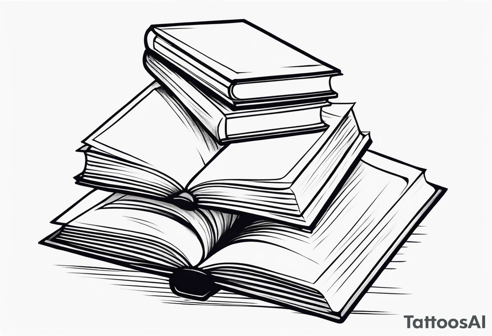Open book on top of a stack of books tattoo idea