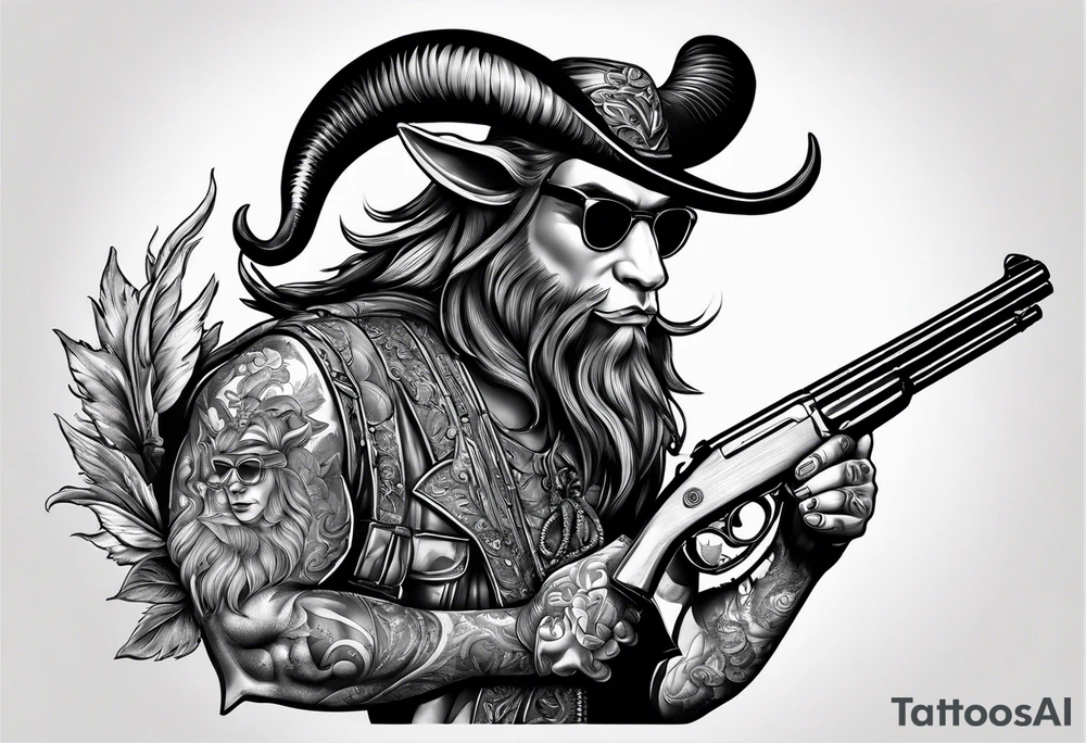 capricorn with sunglasses and shotgun tattoo idea