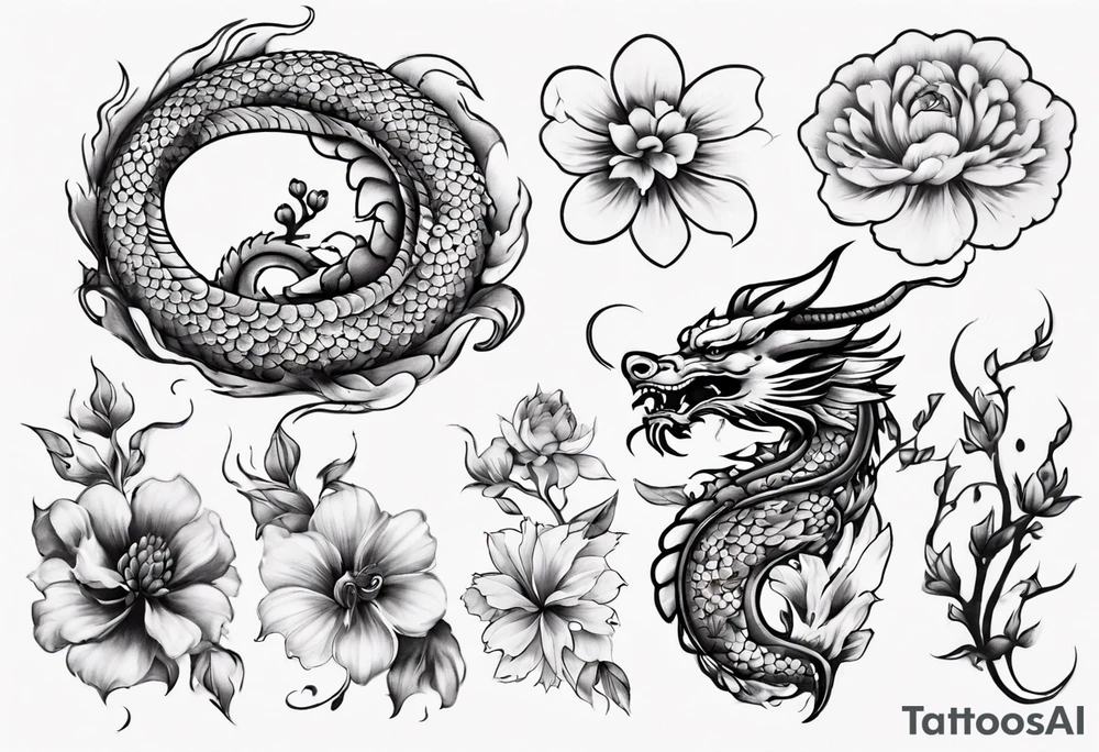 chinese drargon with flowers tattoo idea