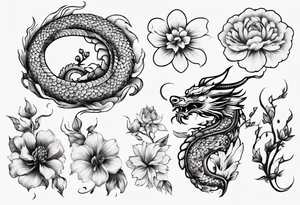 chinese drargon with flowers tattoo idea