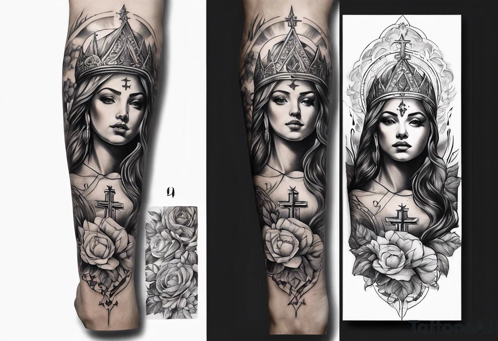 religious sleeve christian tattoo idea