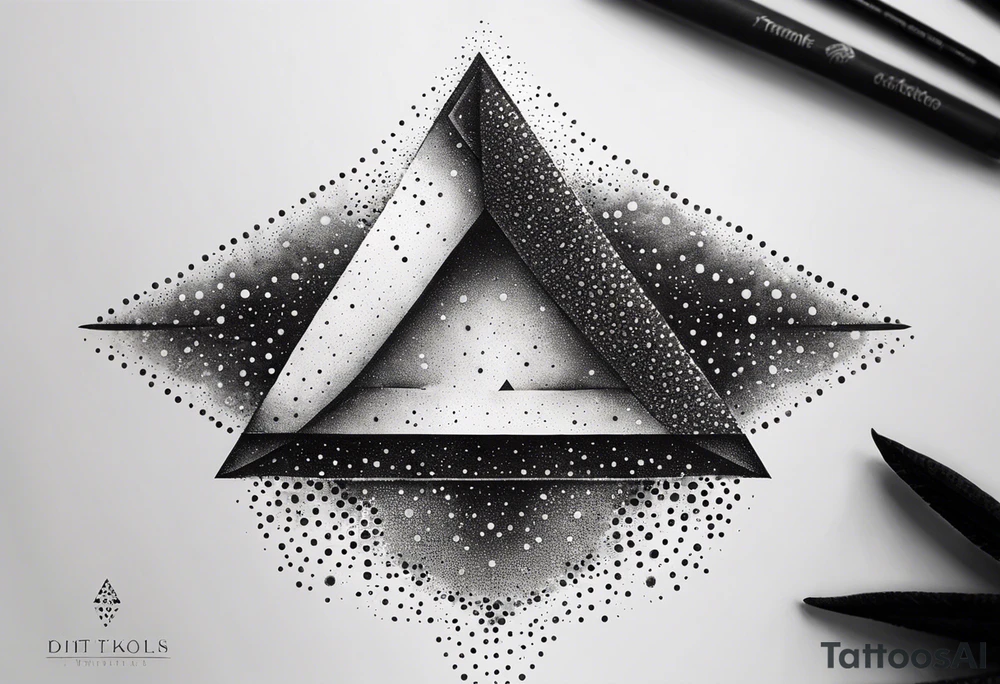 Triángulos fractales, con círculo concéntrico en varios niveles dentro del triangulo fragmentado tattoo idea