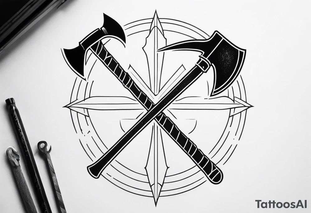 line work tattoo with a 21, Hooligan bar and an Axe tattoo idea