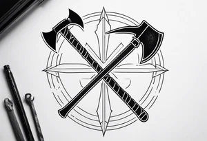 line work tattoo with a 21, Hooligan bar and an Axe tattoo idea