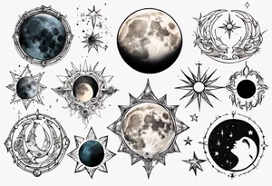 moon phase chest tattoo, semicolon, stars, moons, zodiac Cancer, tattoo idea