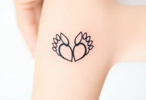 A tattoo of two paws forming a heart, one in a realistic fur texture and the other in a simple outline, symbolizing the contrast between reality and memory tattoo idea