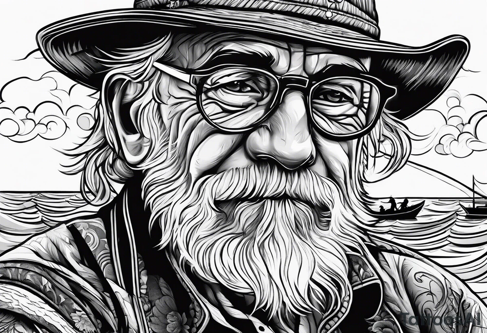 Old man fishing on surtees boat tattoo idea