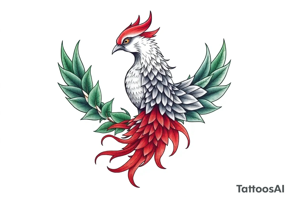 powerful majestic japanese phenix surrounded by marple leaf tattoo idea