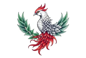 powerful majestic japanese phenix surrounded by marple leaf tattoo idea