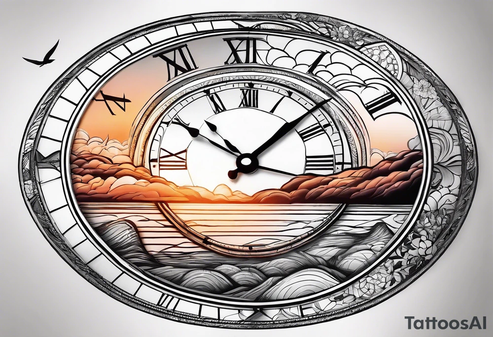 time element in sunset for man simple design tattoo idea