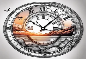 time element in sunset for man simple design tattoo idea