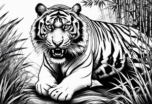 pouncing Tiger in bamboo forest tattoo idea