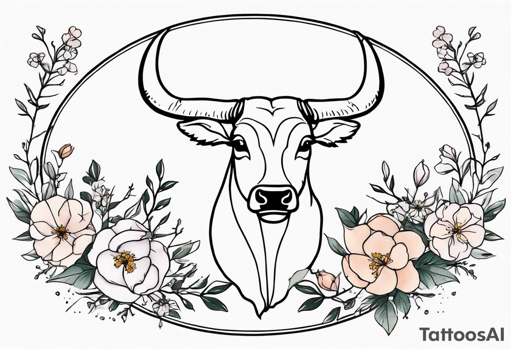 Saggitarius zodiac symbol (the archer) intertwined with the Taurus zodiac symbol (the bull) with delicate flowers tattoo idea