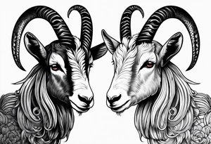 Image of a goat combined with a Snake. The 2 pairs of horns are the snake. tattoo idea