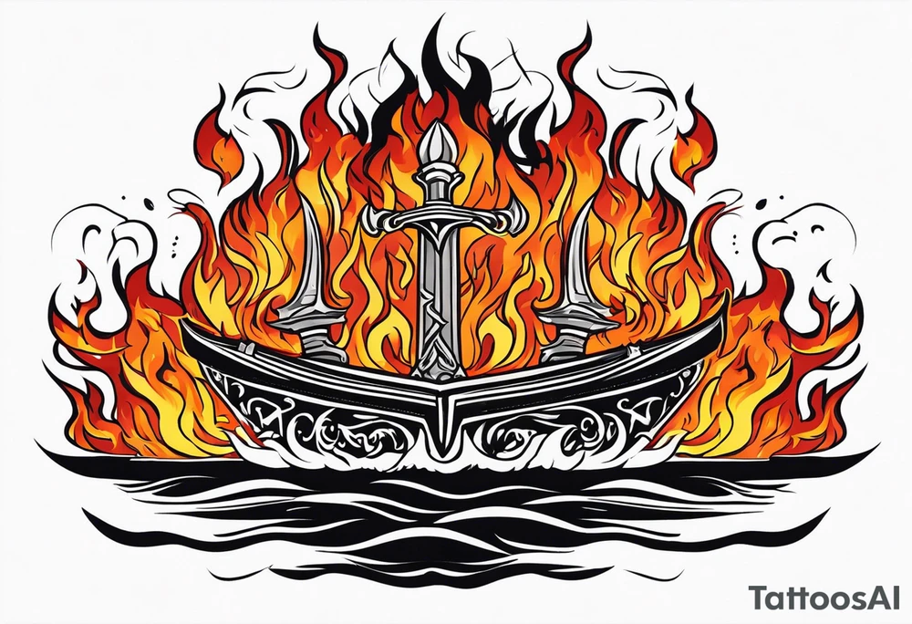 valhalla sword  funeral boat on fire tattoo idea