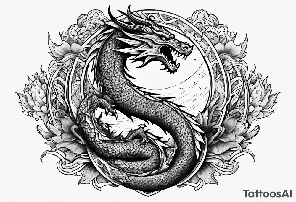 Dragon Seven number shape with full Moon in background tattoo idea