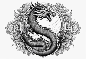Dragon Seven number shape with full Moon in  background tattoo idea