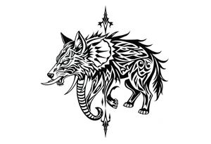 Wolf and an elephant being friends tattoo idea