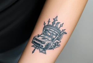 King crown with cars and girls and money tattoo idea