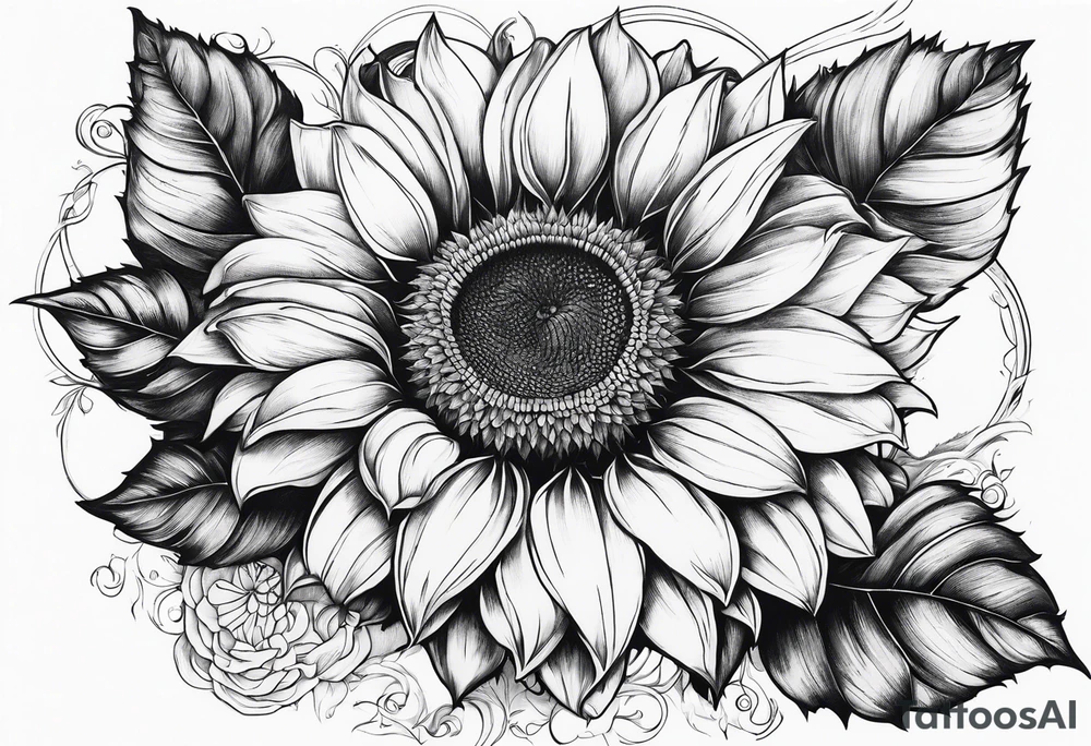 Sunflower, book, flower rose rose & bleu tattoo idea