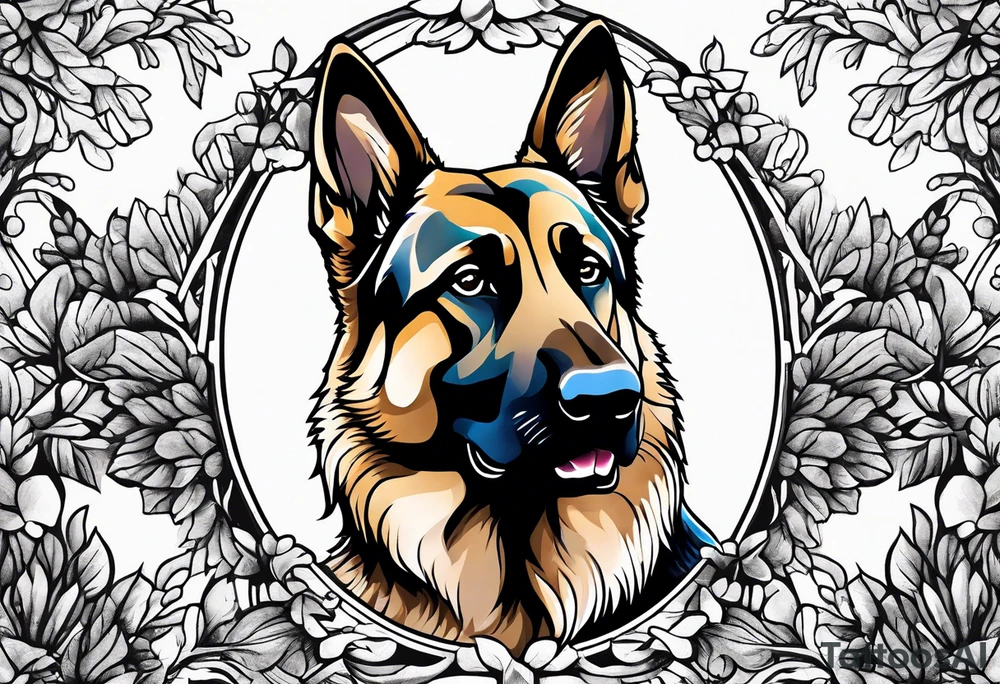 German shepherd in a forest sleeve tattoo tattoo idea