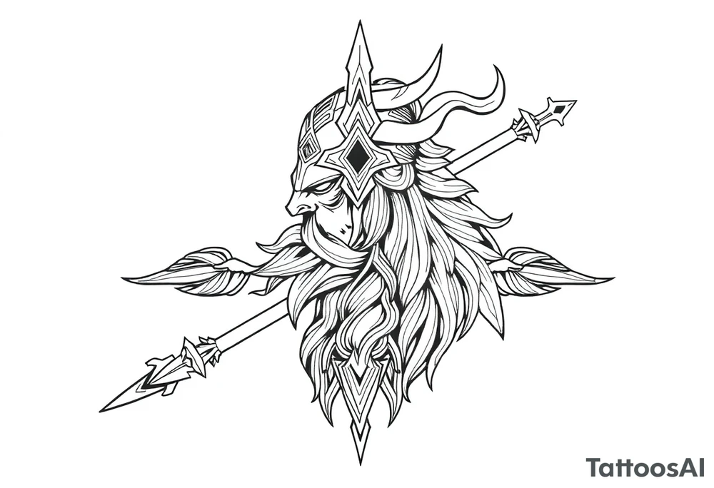 long shaman style mytical bold line with viking rhyme tattoo idea