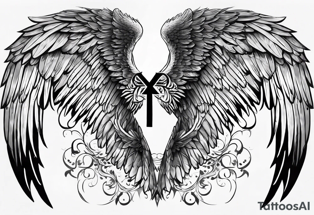 Angel Wings with the word Glenn in between tattoo idea