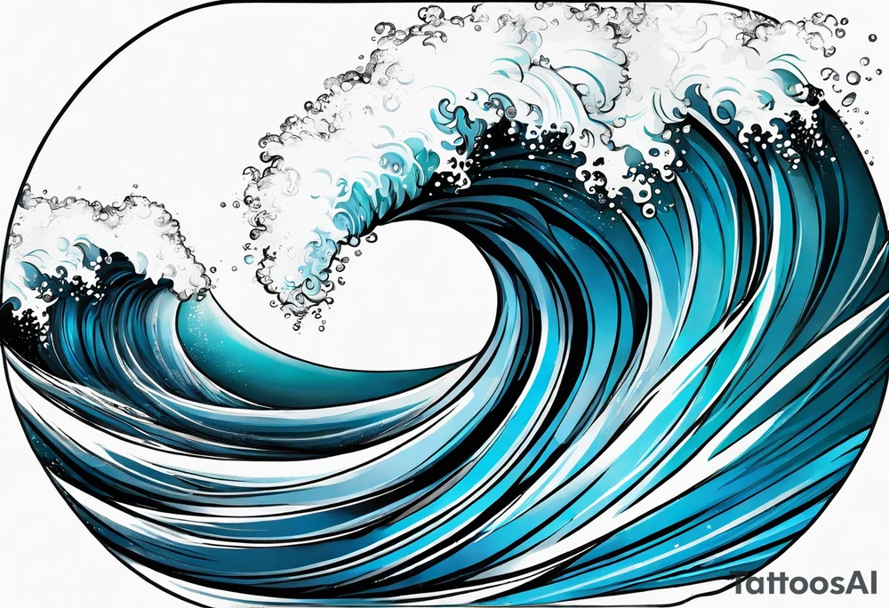 wave  "come what may" written underneath in cursive outside forearm not an oval tattoo idea