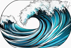 wave  "come what may" written underneath in cursive outside forearm not an oval tattoo idea