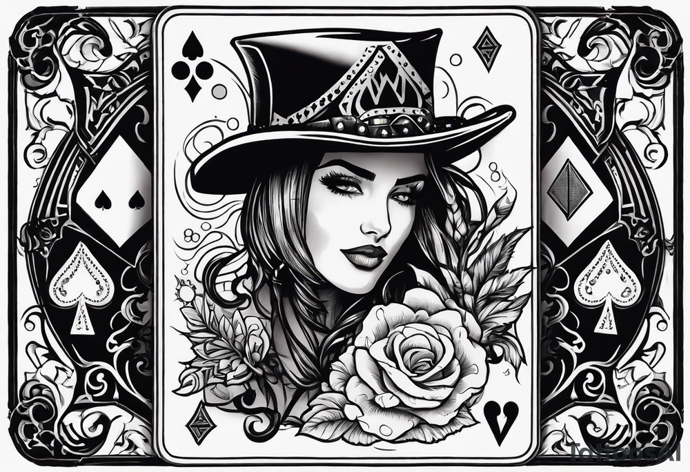 wild west sleeve with playing cards, dice tattoo idea