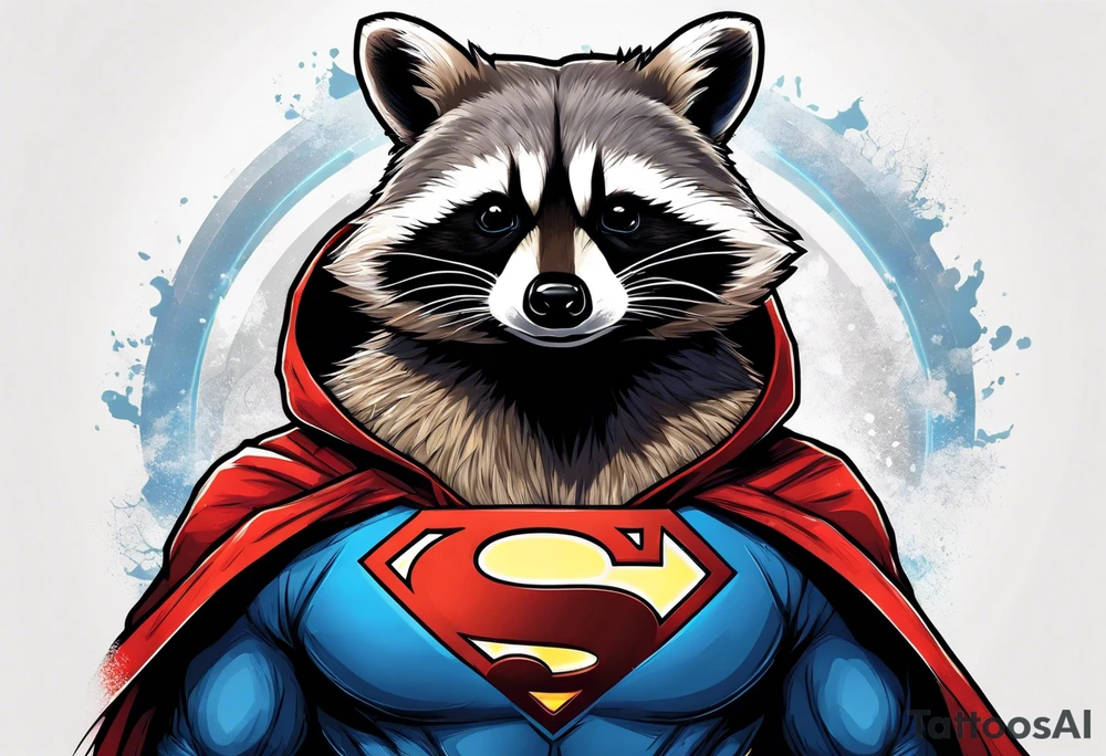 raccoon wearing a Superman hoodie tattoo idea