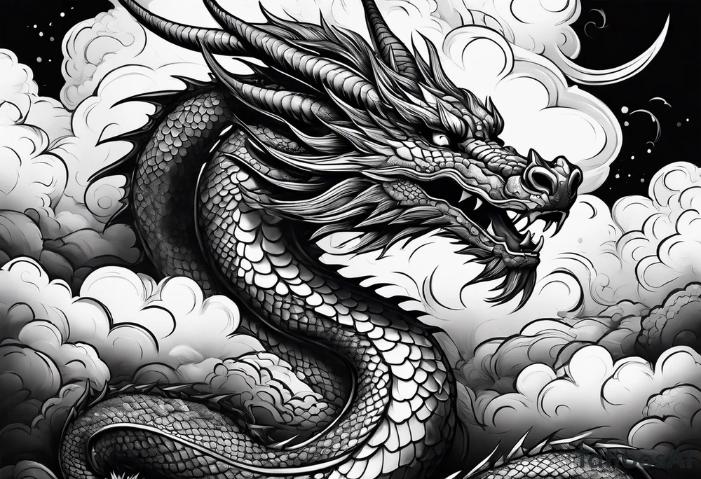 Ancient Dragon groing through Clouds tattoo idea