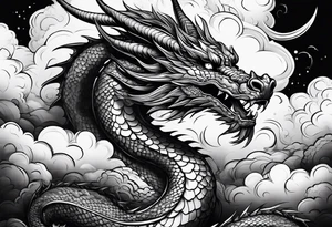 Ancient Dragon groing through Clouds tattoo idea