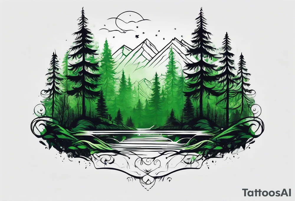 forest, green and black, no people tattoo idea