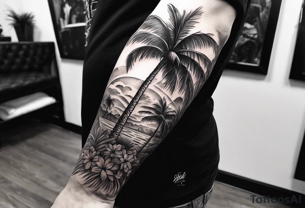 Palm tree sleeve tattoo idea