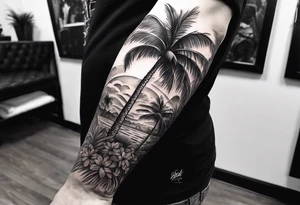 Palm tree sleeve tattoo idea