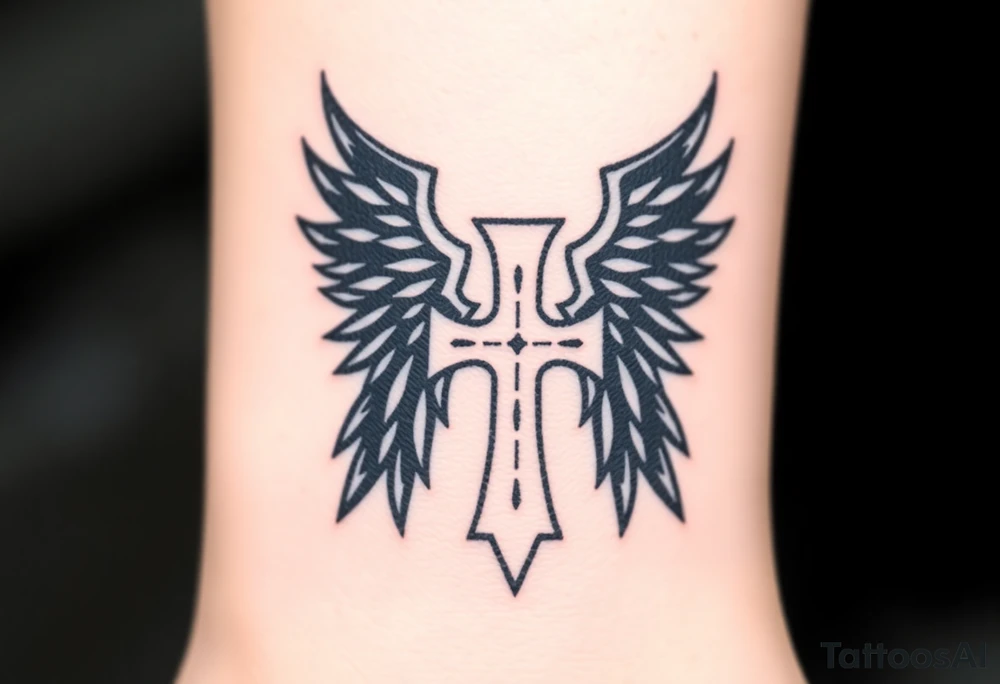 A gothic-style Templar cross with black raven wings, blending themes of mystery and honor. tattoo idea