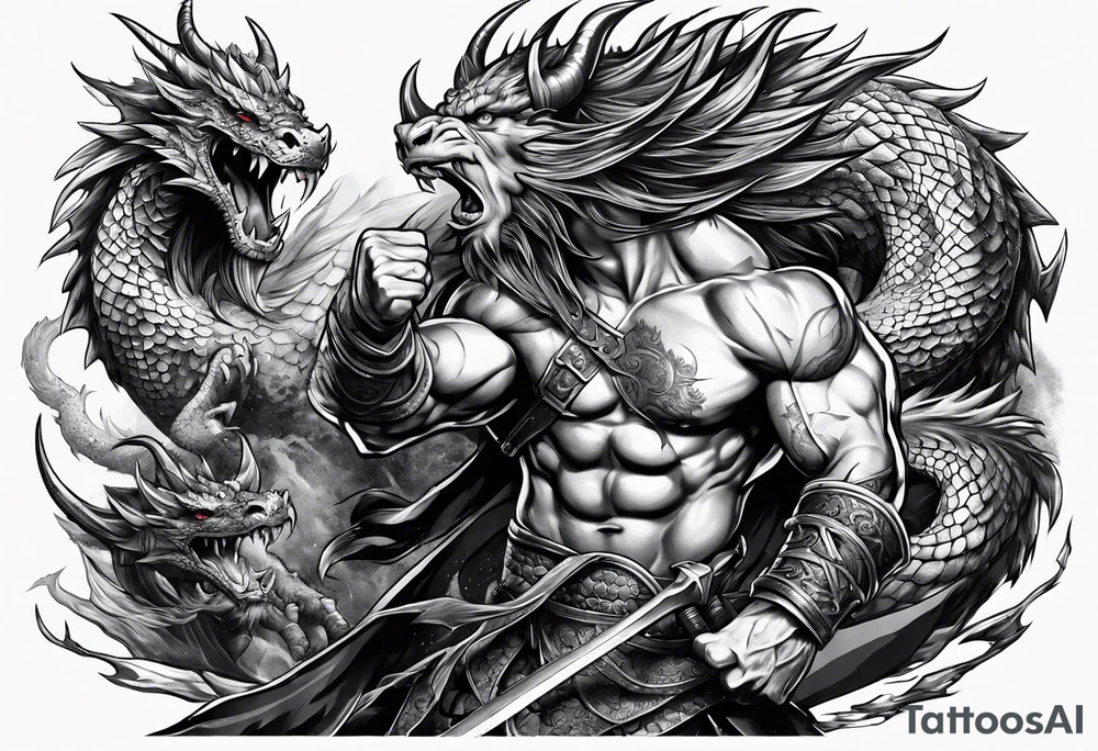 barbarian fighting against dragon tattoo idea