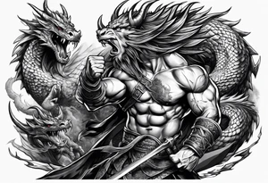 barbarian fighting against dragon tattoo idea