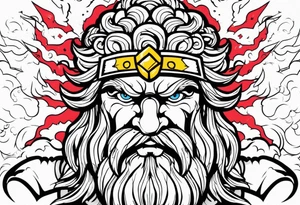 The enraged god Zeus the Thunderer with lightning bolts in a furious tattoo idea