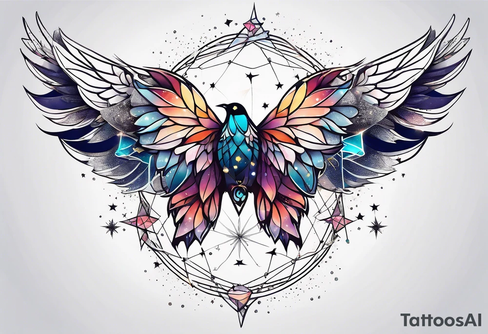 Constellation, wing , snow , géométric , flower tattoo idea
