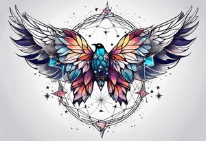 Constellation, wing , snow , géométric , flower tattoo idea