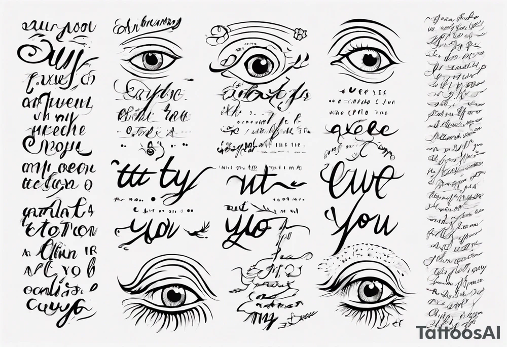The text “but my eyes are on You” in thin, cursive lettering, just text, all in one line tattoo idea