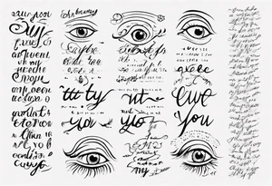 The text “but my eyes are on You” in thin, cursive lettering, just text, all in one line tattoo idea