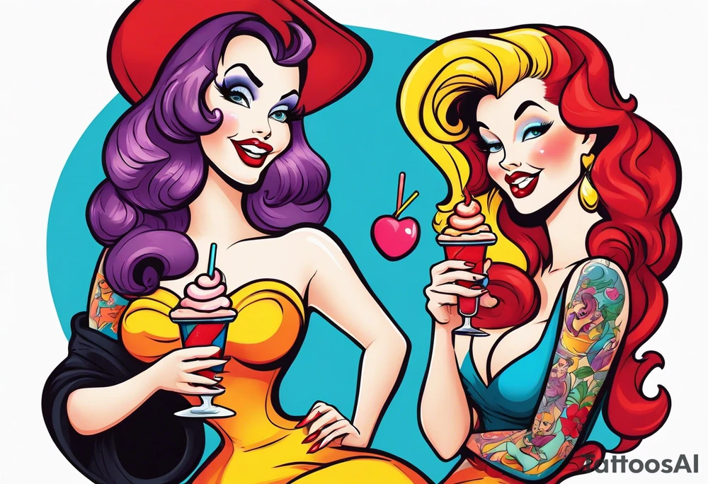 jessica rabbit and Marilin monroe sharing a popsicle tattoo idea