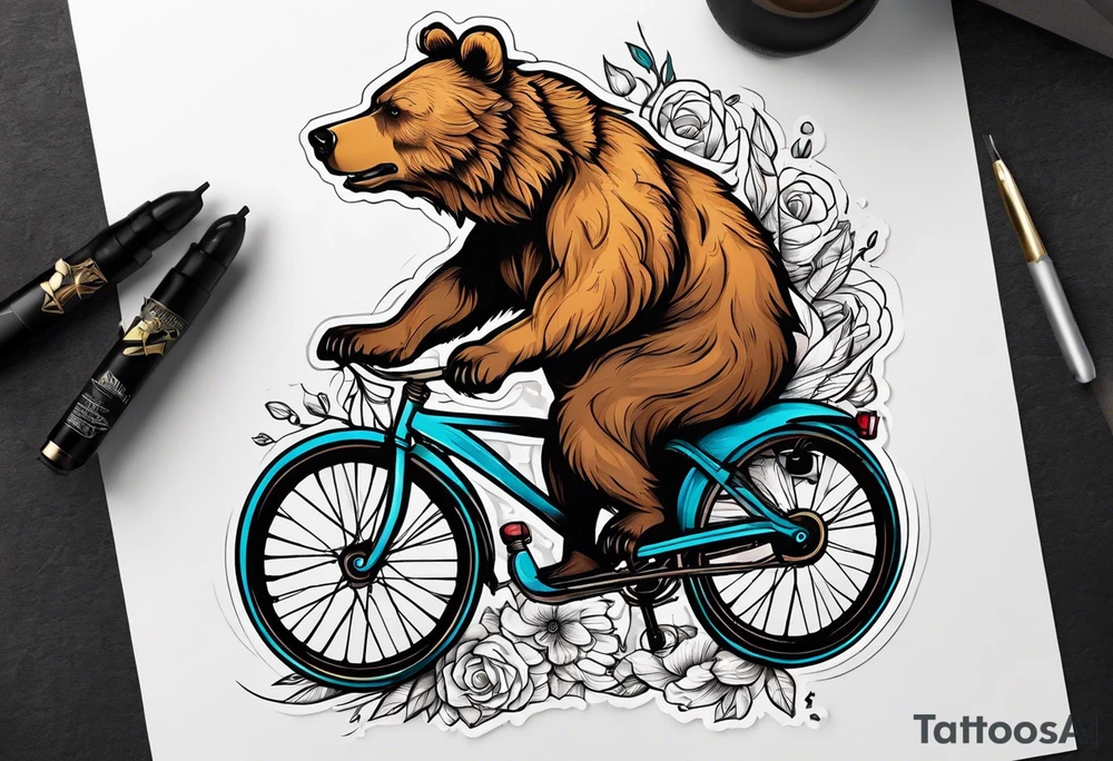 bear riding a bicycle tattoo idea