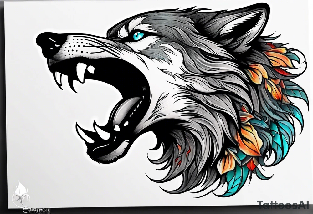 a wolf roaring tattoo idea