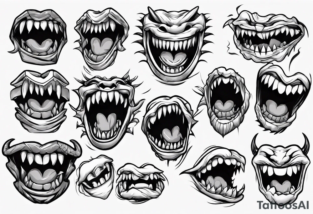 japanese monster mouth smiling (teeth and lips only) tattoo idea