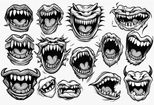 japanese monster mouth smiling (teeth and lips only) tattoo idea
